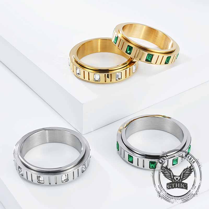 Minimalist Zircon Inlaid Stainless Steel Spinner Ring 01 | Gthic.com