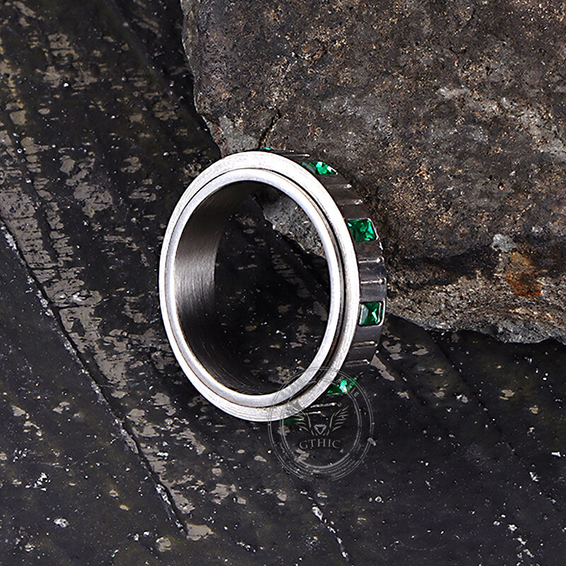 Minimalist Zircon Inlaid Stainless Steel Spinner Ring