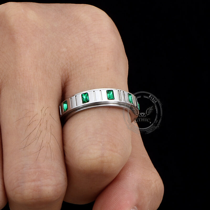 Minimalist Zircon Inlaid Stainless Steel Spinner Ring