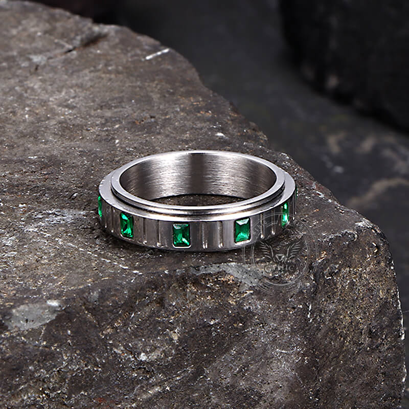 Minimalist Zircon Inlaid Stainless Steel Spinner Ring