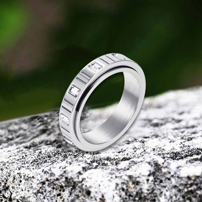 Minimalist Zircon Inlaid Stainless Steel Spinner Ring 03 | Gthic.com