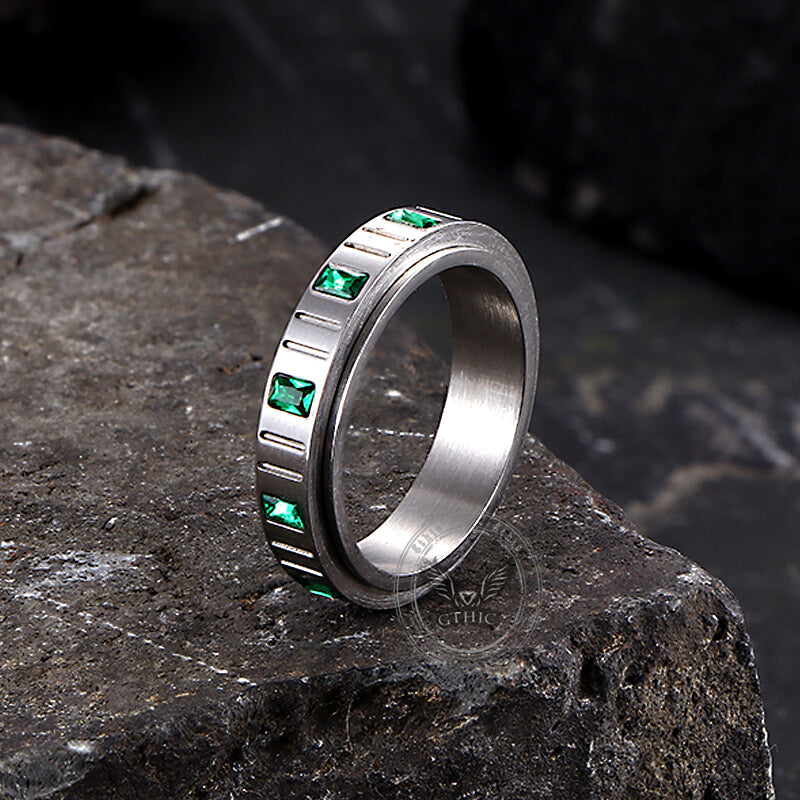 Minimalist Zircon Inlaid Stainless Steel Spinner Ring