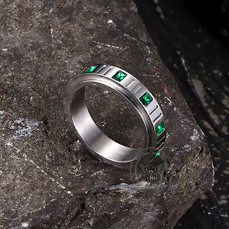 Minimalist Zircon Inlaid Stainless Steel Spinner Ring