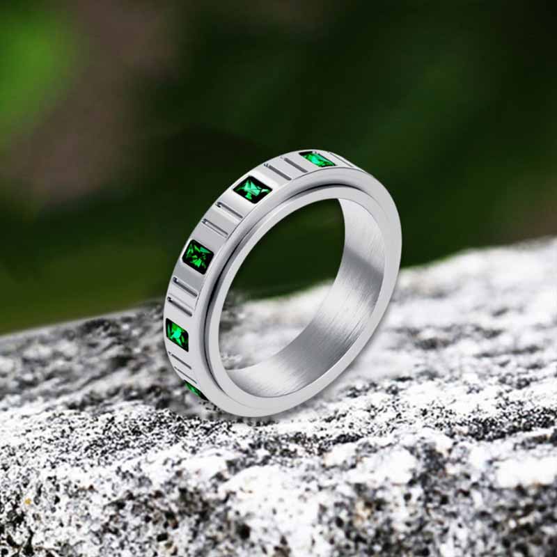 Minimalist Zircon Inlaid Stainless Steel Spinner Ring