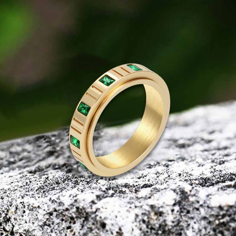 Minimalist Zircon Inlaid Stainless Steel Spinner Ring