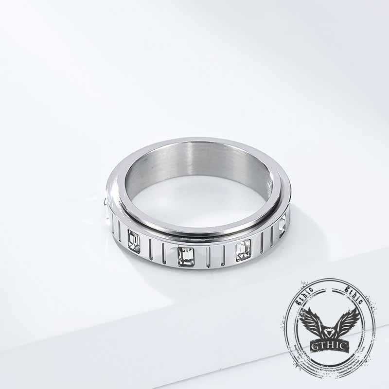 Minimalist Zircon Inlaid Stainless Steel Spinner Ring