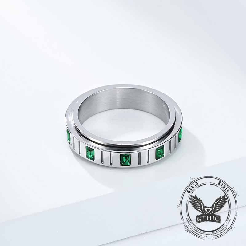 Minimalist Zircon Inlaid Stainless Steel Spinner Ring
