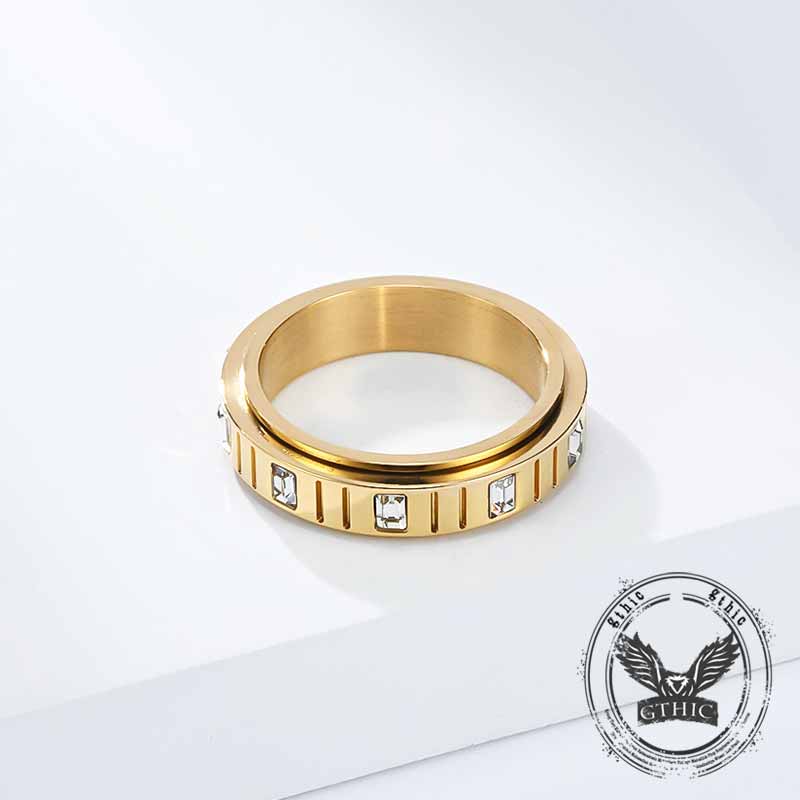 Minimalist Zircon Inlaid Stainless Steel Spinner Ring