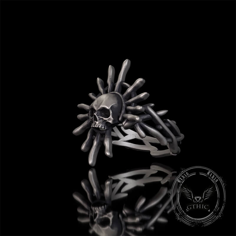 Monster Skull Sun God Sterling Silver Thorns Gothic Ring | Gthic.com