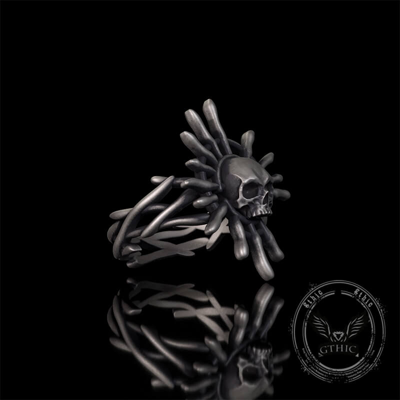 Monster Skull Sun God Sterling Silver Thorns Gothic Ring | Gthic.com