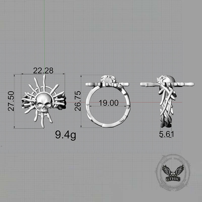 Monster Skull Sun God Sterling Silver Thorns Gothic Ring | Gthic.com