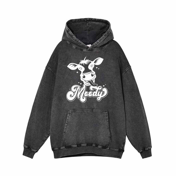 Moody Cow Head Vintage Washed Hoodie | Gthic.com