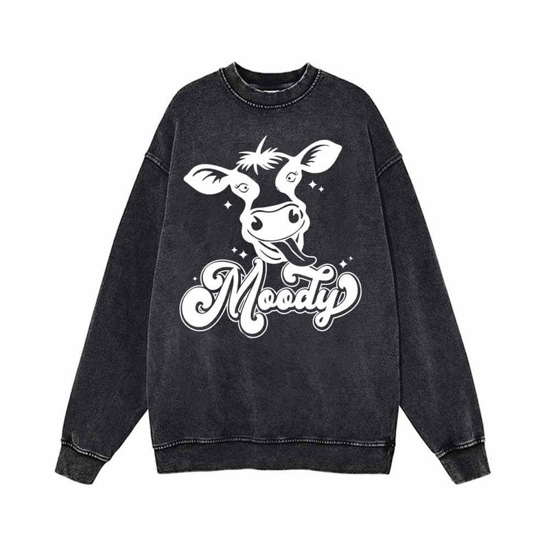 Moody Cow Head Vintage Washed Sweatshirt | Gthic.com