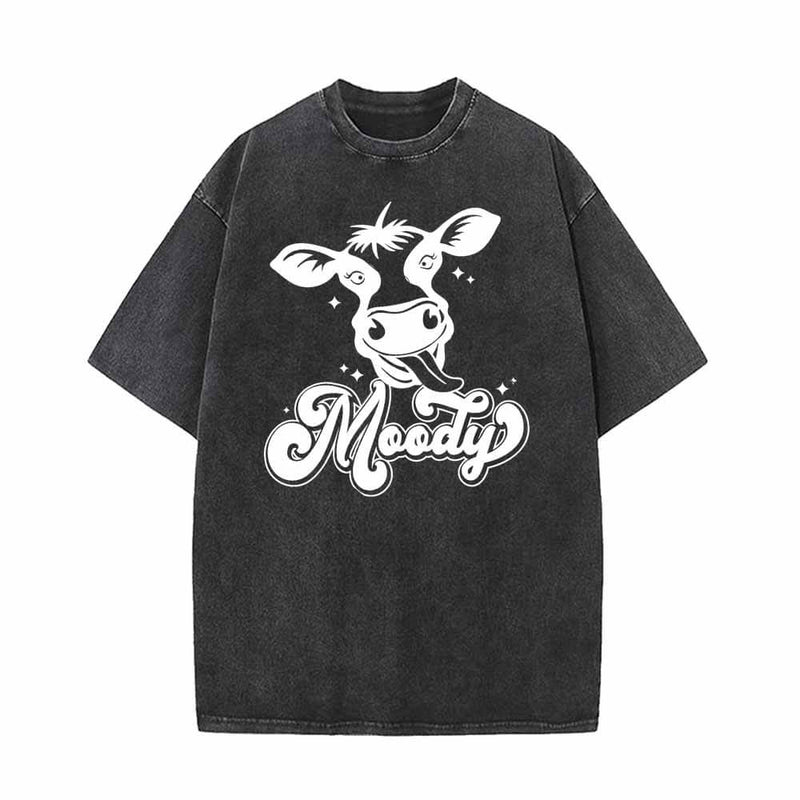 Moody Cow Head Vintage Washed T-shirt | Gthic.com