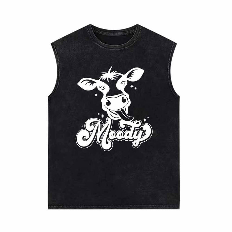 Moody Cow Head Vintage Washed Vest Top