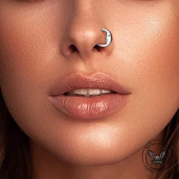 Moon Face Stainless Steel Nose Ring 02 | Gthic.com