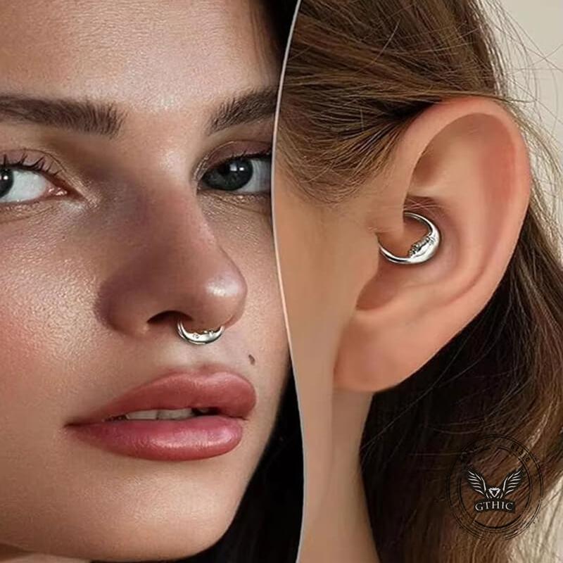 Moon Face Stainless Steel Nose Ring 03 | Gthic.com