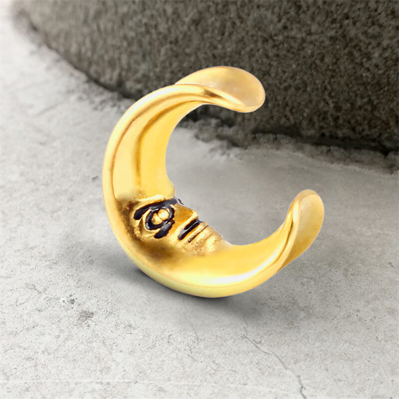 Moon Saddle Human Face Ear Gauges02 gold | Gthic.com