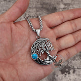 Moon Tree of Life Turquoise Stainless Steel Pendant