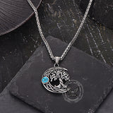 Moon Tree of Life Turquoise Stainless Steel Pendant