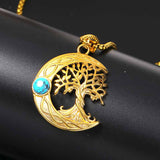 Moon Tree of Life Turquoise Stainless Steel Pendant 02 | Gthic.com