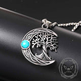 Moon Tree of Life Turquoise Stainless Steel Pendant 03 | Gthic.com