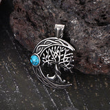 Moon Tree of Life Turquoise Stainless Steel Pendant