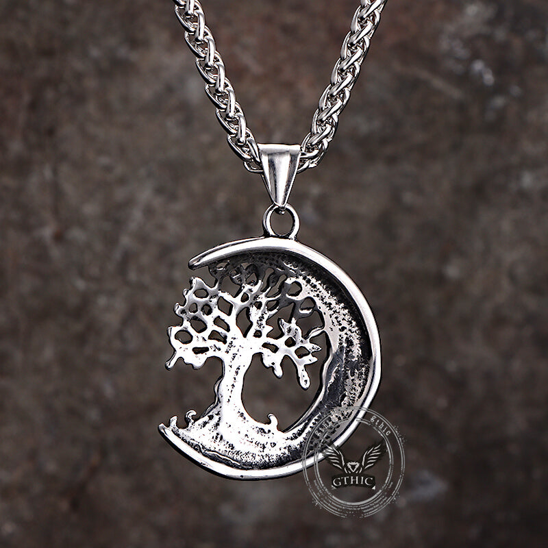 Moon Tree of Life Turquoise Stainless Steel Pendant
