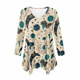 Moonlit Garden Moths Floral V-Neck Irregular Hem Top 03 | Gthic.com