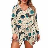 Moonlit Garden Moths Floral V-Neck Irregular Hem Top