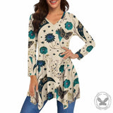 Moonlit Garden Moths Floral V-Neck Irregular Hem Top 01 | Gthic.com