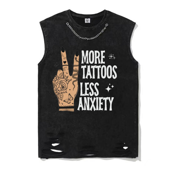 More Tattoos Less Anxiety Vintage Washed Vest Top | Gthic.com