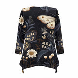 Moths Magic Floral Night V-Neck Irregular Hem Top