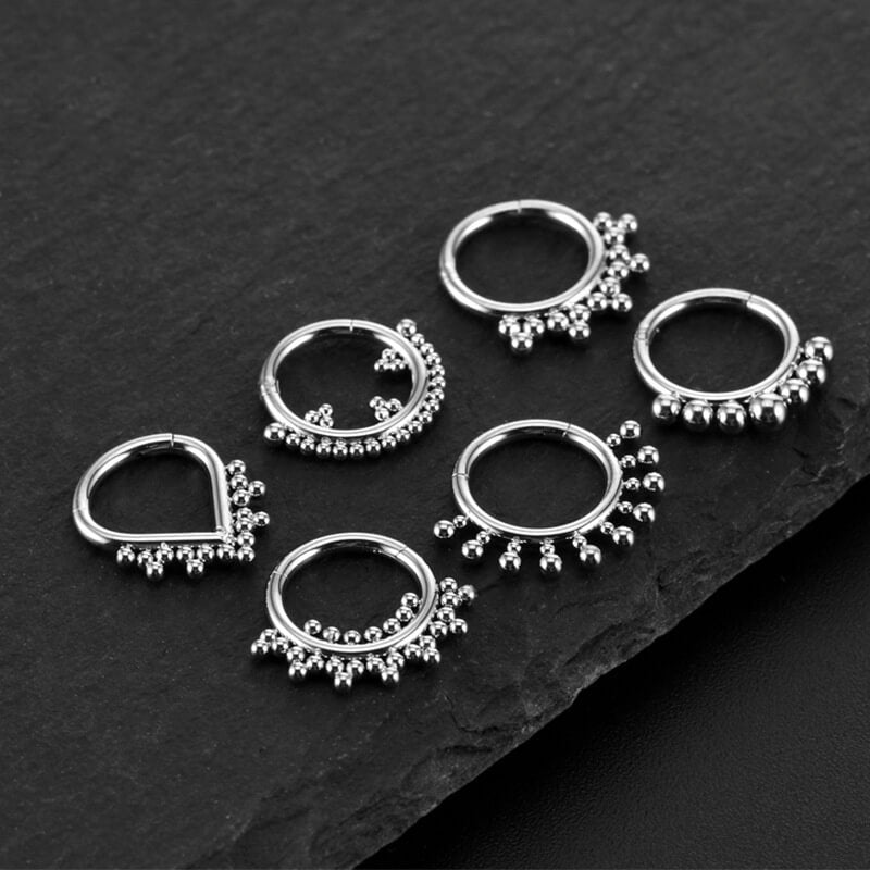 Multi-Bead Design g23 Titanium Piercing Nose Ring 01 | Gthic.com