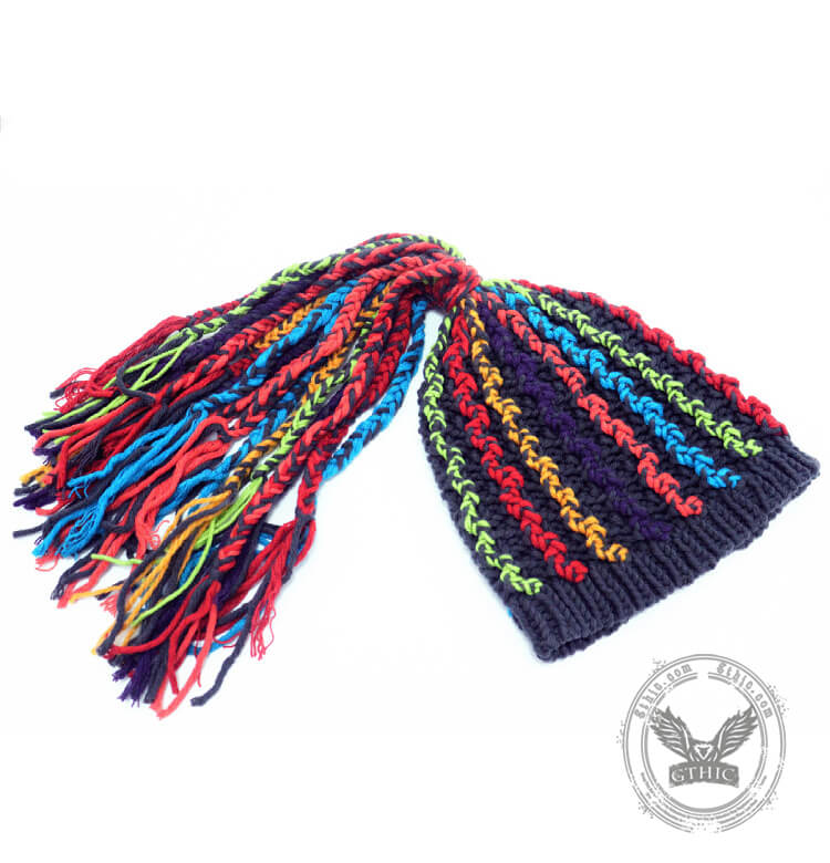 Multi-Colored Knitted Dreadlock Beanie Hat