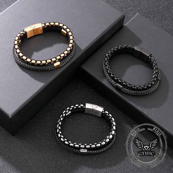Multi-Layer Braided Stainless Steel Magnet Clasp Bracelet | Gthic.com