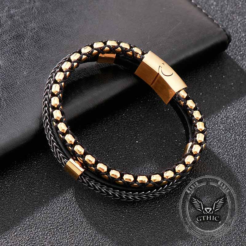 Multi-Layer Braided Stainless Steel Magnet Clasp Bracelet | Gthic.com