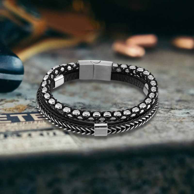 Multi-Layer Braided Stainless Steel Magnet Clasp Bracelet