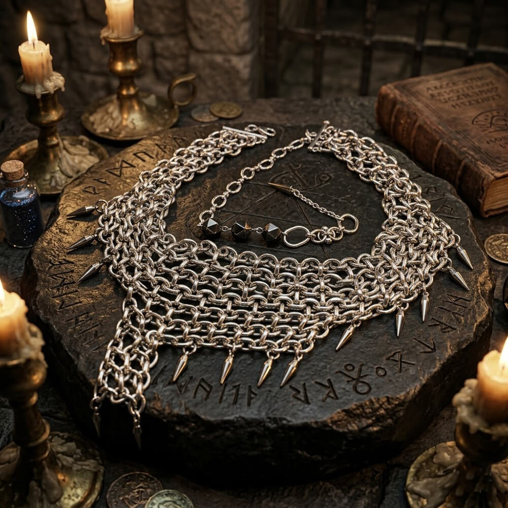 Multi-Layered Studded Punk Stainless Steel Clavicle Necklace – GTHIC