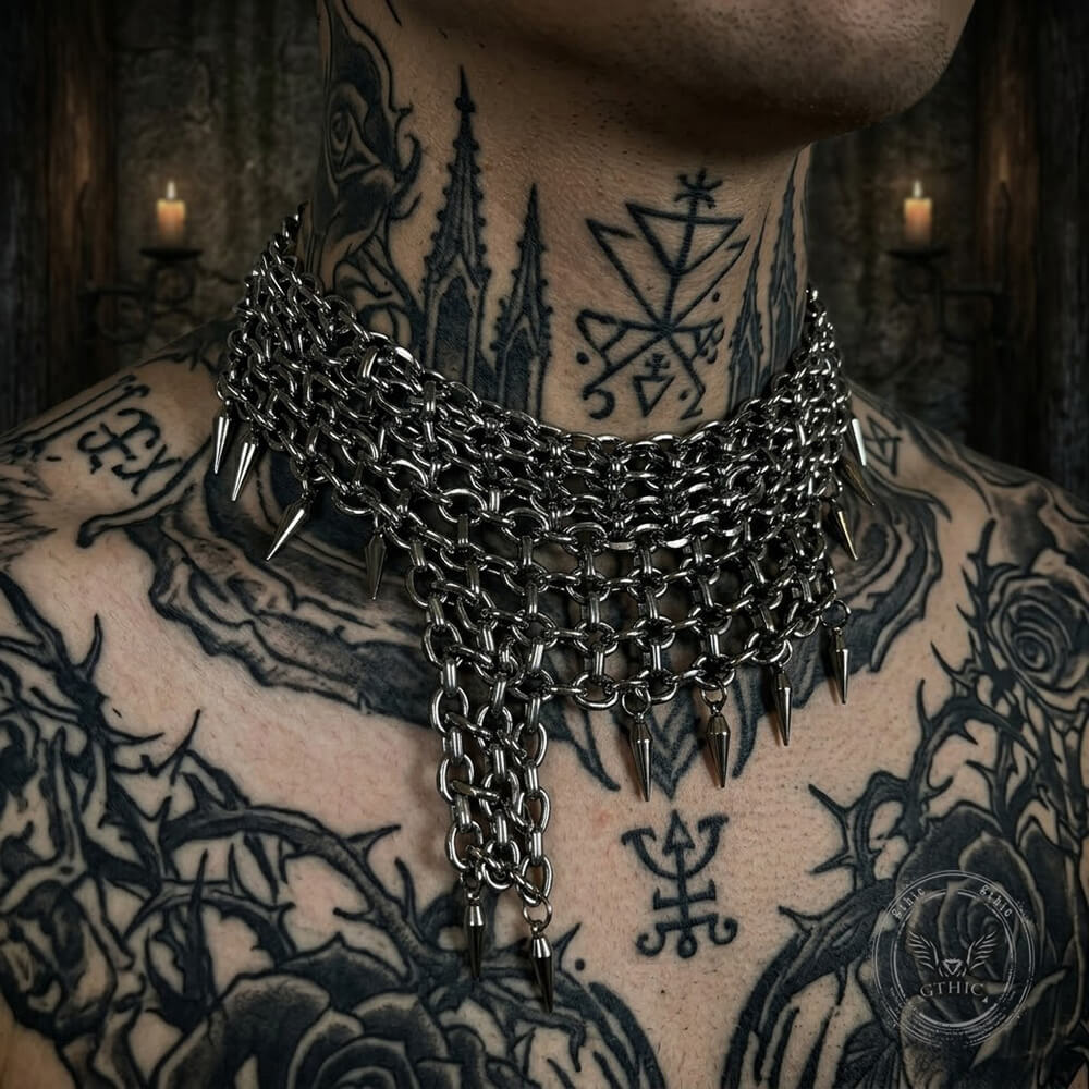 Multi-Layered Studded Punk Stainless Steel Clavicle Necklace | Gthic.com
