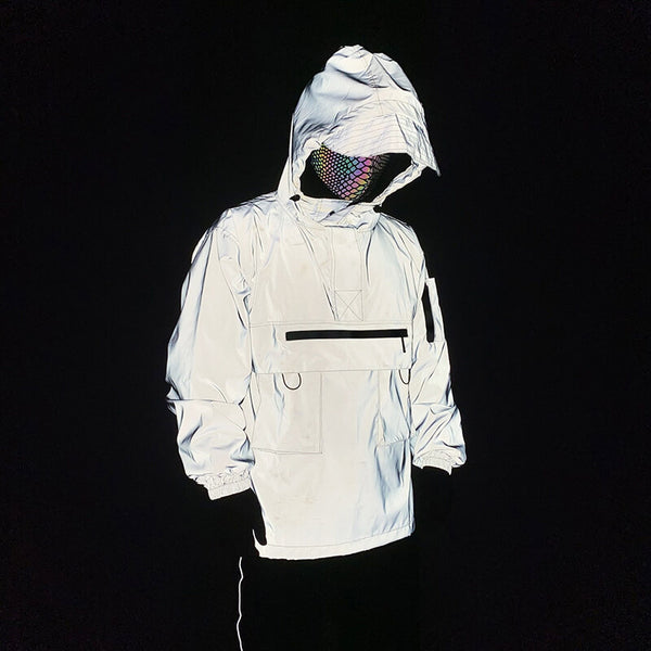 Multi-Pocket Colorful Reflective Polyester Hooded Jacket | Gthic.com