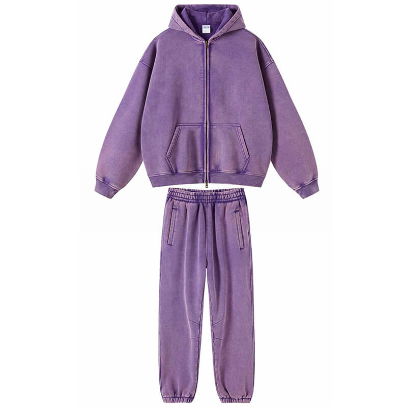 Multicolor Vintage Washed Hoodie And Pants Set