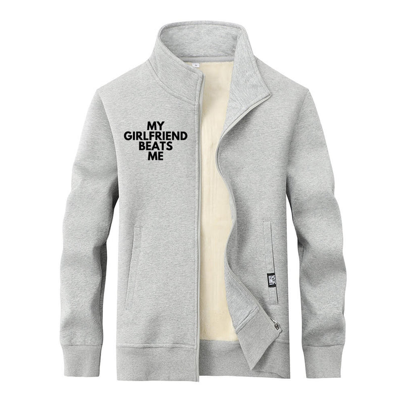 My Girlfriend Beats Me Stand Collar Zip Cardigan