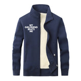 My Girlfriend Beats Me Stand Collar Zip Cardigan