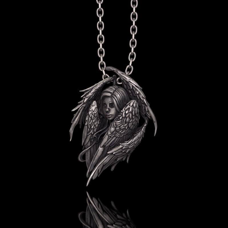 Mystical Witch Angel Sterling Silver Pendant 01 | Gthic.com