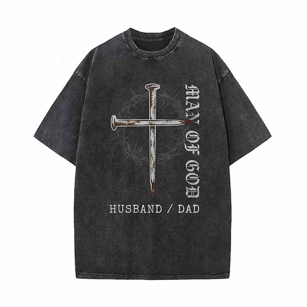 Nail Cross Man of God Vintage Washed T-shirt | Gthic.com