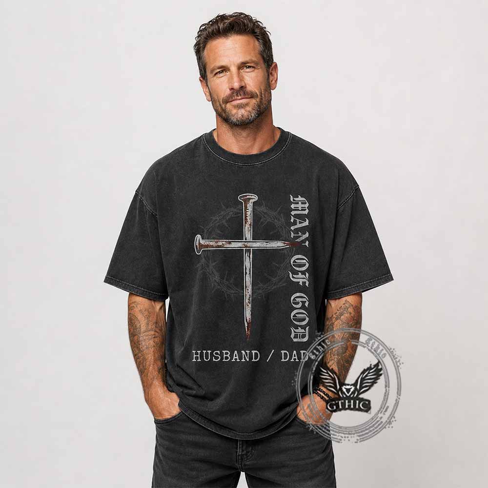 Nail Cross Man of God Vintage Washed T-shirt | Gthic.com