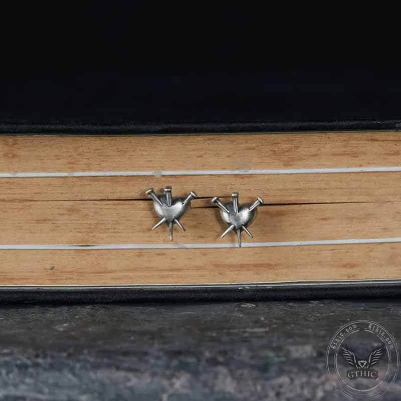 Nailed Piercing Heart Sterling Silver Stud Earrings