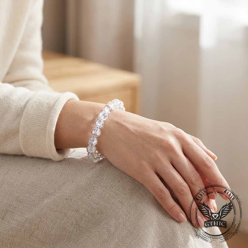 Natural Azeztulite Clear Crystal Beaded Bracelet | Gthic.com