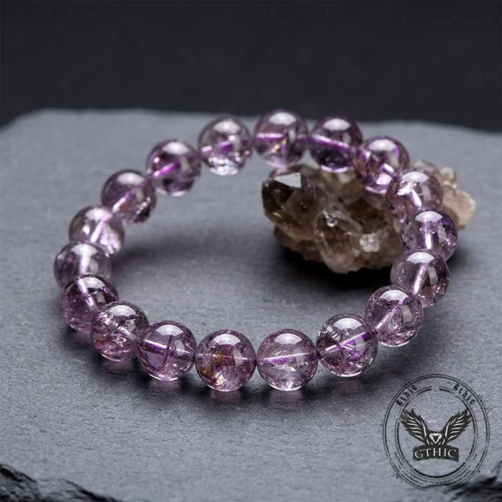Natural Azeztulite Purple Crystal Beaded Bracelet | Gthic.com